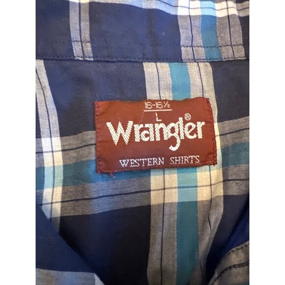 Wrangler Mens Western Plaid Shirt L Pearl Snap Button Long Sleeve Blue Cotton - Picture 2 of 5